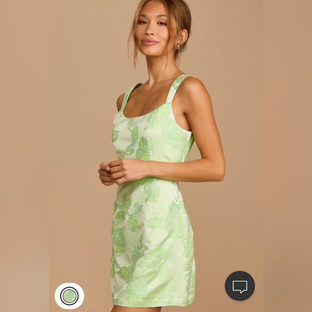 Lulus satin jacquard lime floral dress